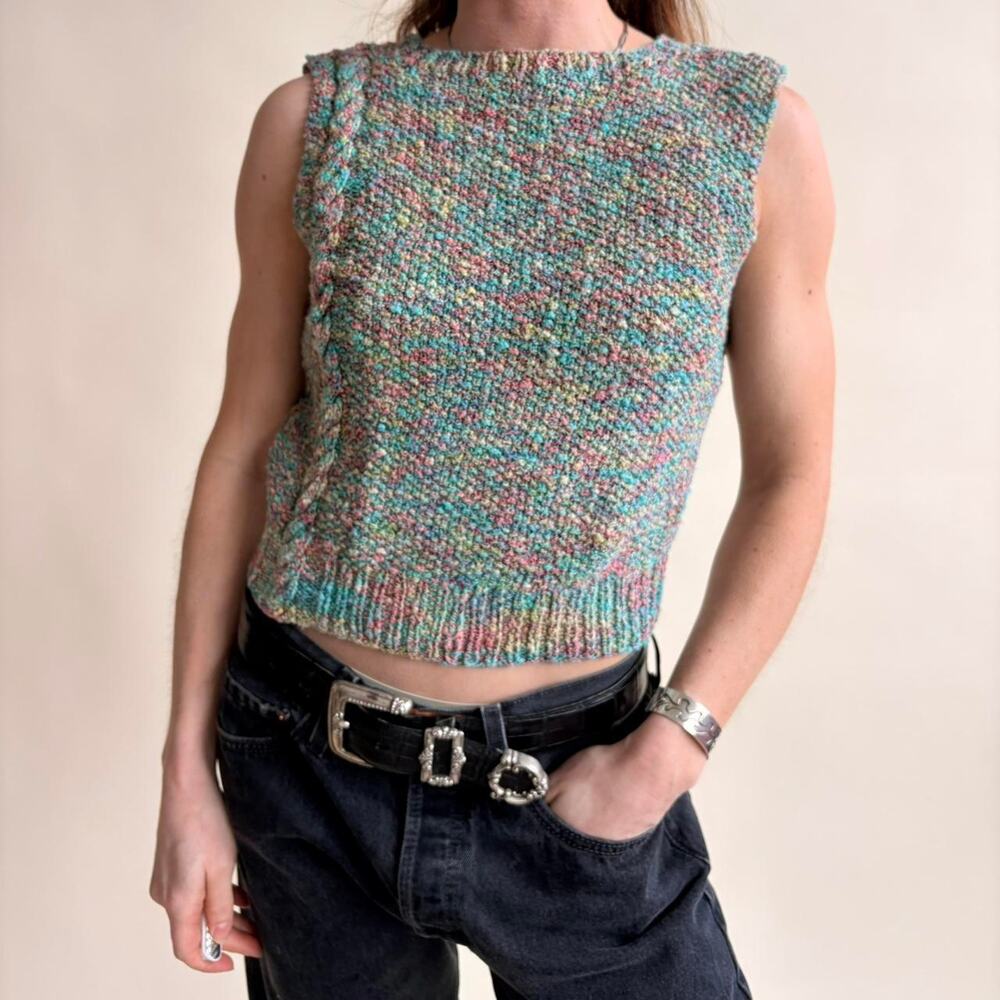 Vintage Multicolor Knit Sleeveless Top - Fits XS